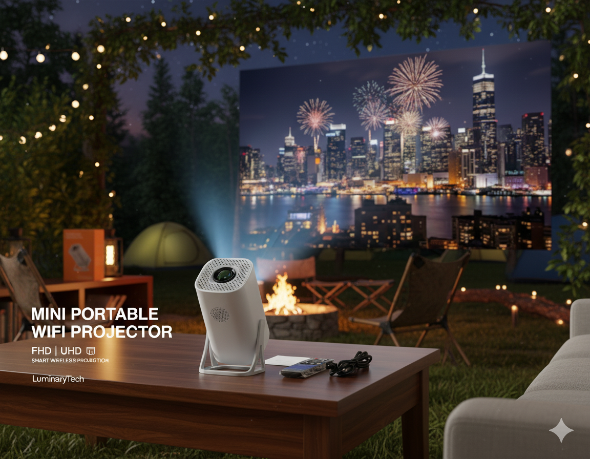 Portable Mini Projector | Full HD 1080P, 4K Supported, Smart Wireless Mini Home Theater